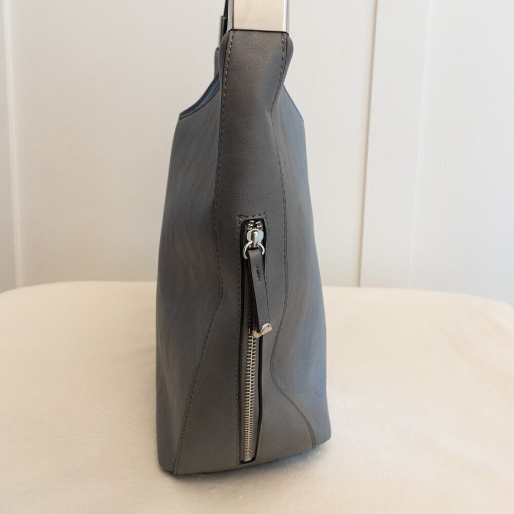 Alfani Gray Faux Leather Hobo Shoulder Bag | Slouchy Modern Tote - Picture 6 of 6
